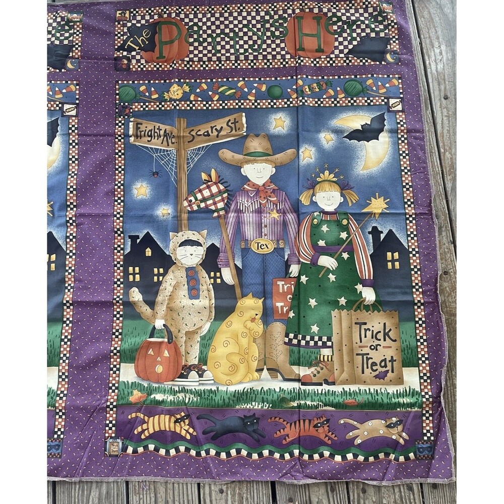 Vintage Debbie Mumm Halloween Fabric Banner Table Cloth Backdrop Set of 4 XLarge